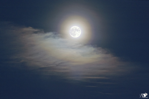 Luna con alone tra le nuvole
