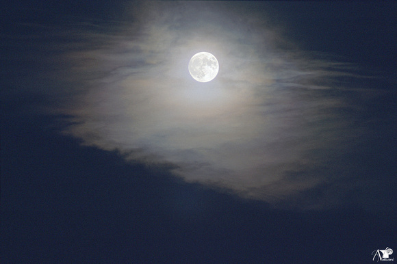 Luna e nuvole con iridescenze